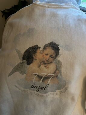 Hazel Boutique 777 Graphic Crewneck Sweater in Cream